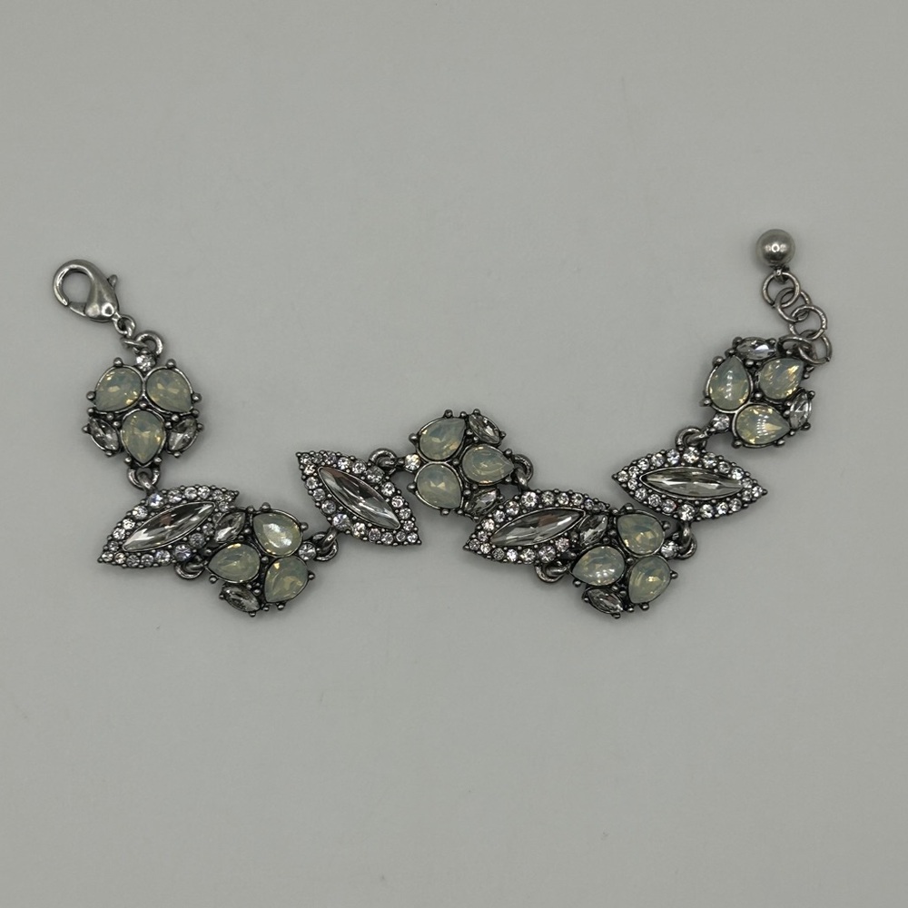 Glitzy Silver Tone Iridescent & Rhinestone Bracelet
